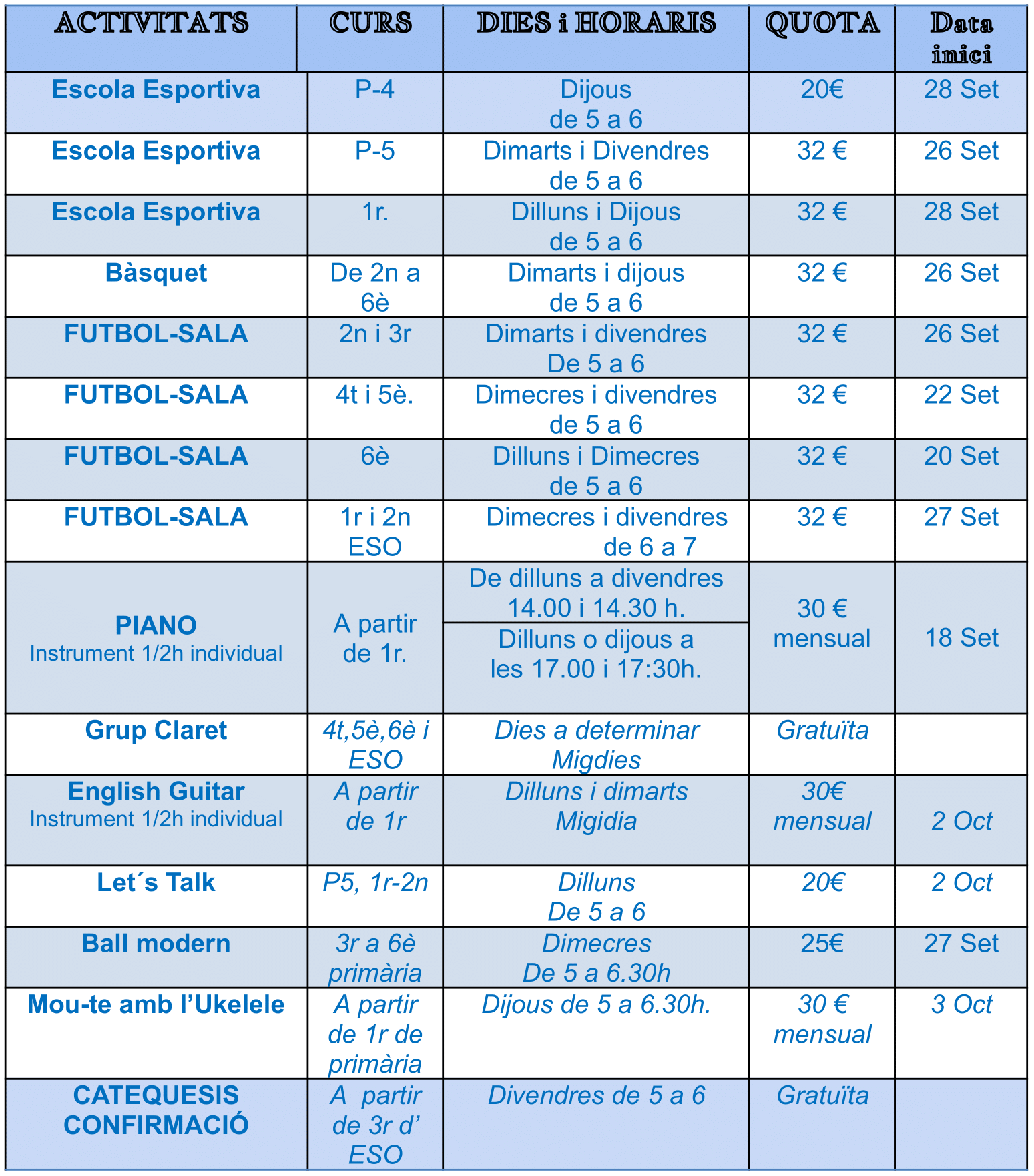 Quadre Extraescolars